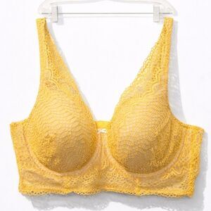 Cacique 42D Yellow Lace Balconette Bra Plus Size Floral Underwire Spring